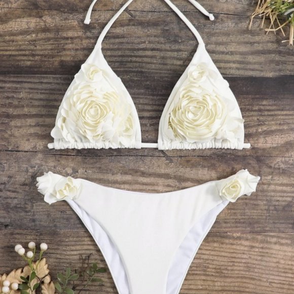 floral detail tie neck bikini - Picture 4 of 7